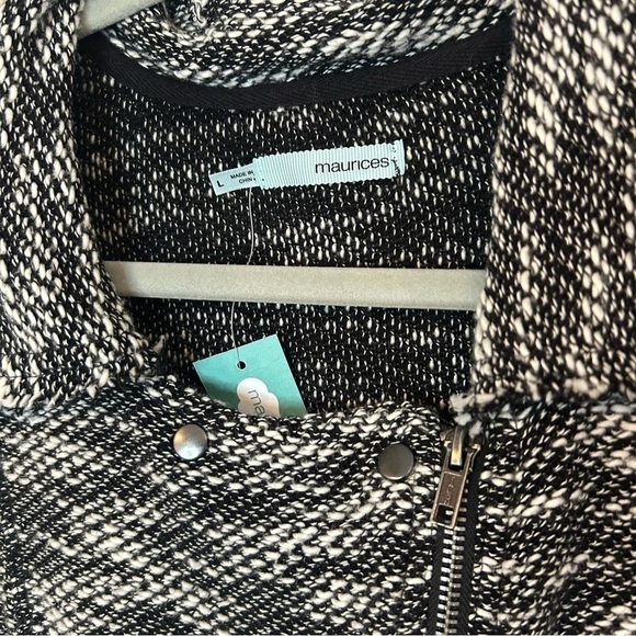 Maurices New NWT black white moto jacket blazer L - Picture 2 of 3